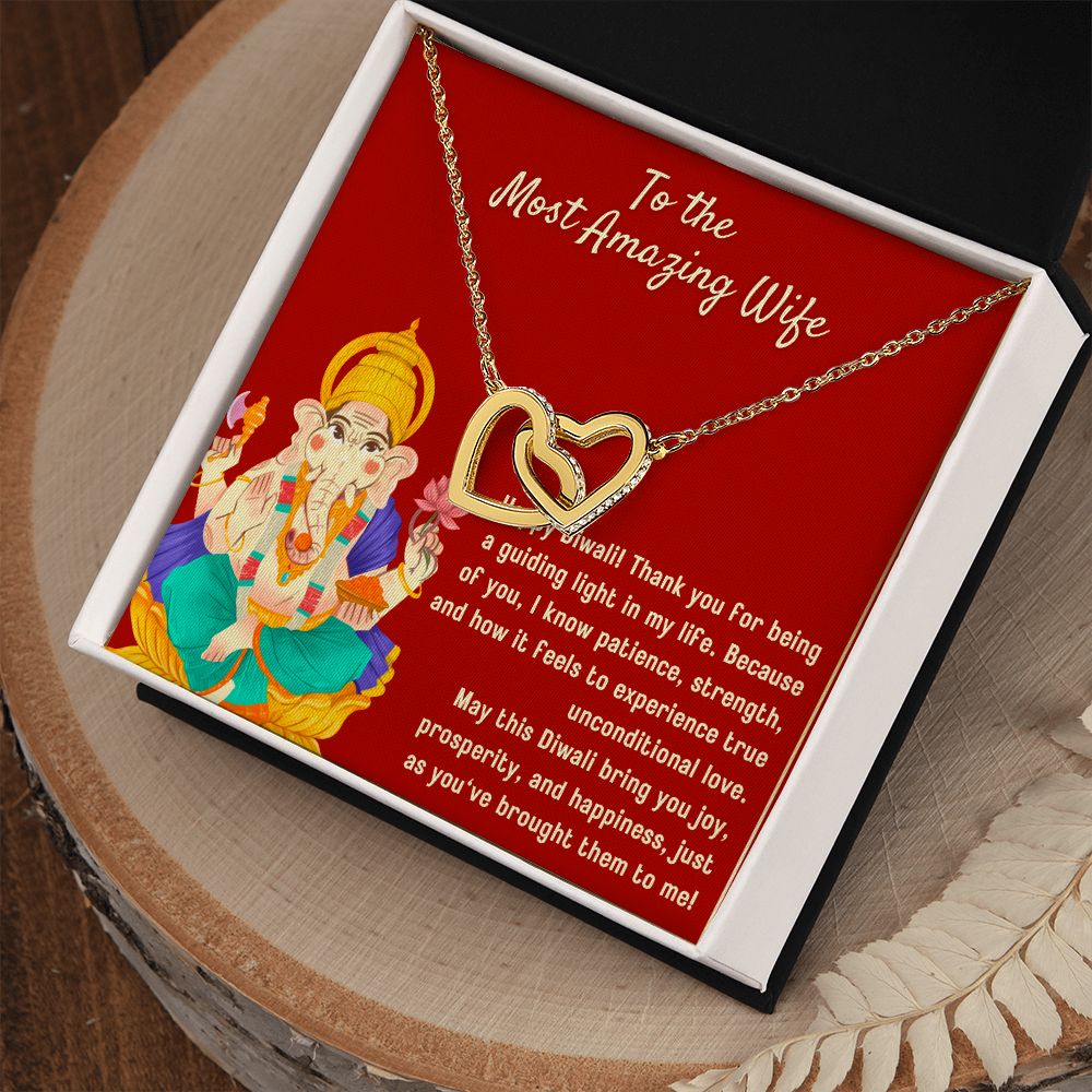 To The Most Amazing Wife Interlocking Hearts Necklace Blessed By Lord Ganesh Diwali Gift Set