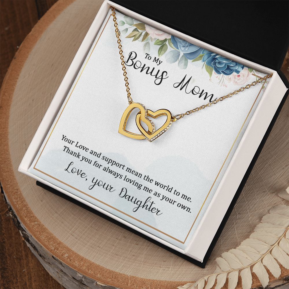 To My Bonus Mom Interlocking Hearts necklace