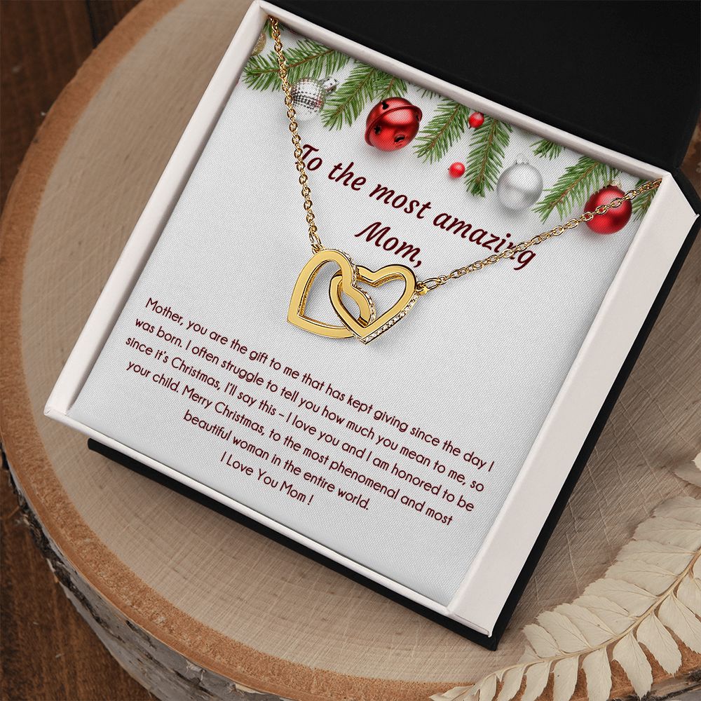 To The Most Amazing Mom, Christmas Special Interlocking Hearts Necklace (Yellow & White Variants)
