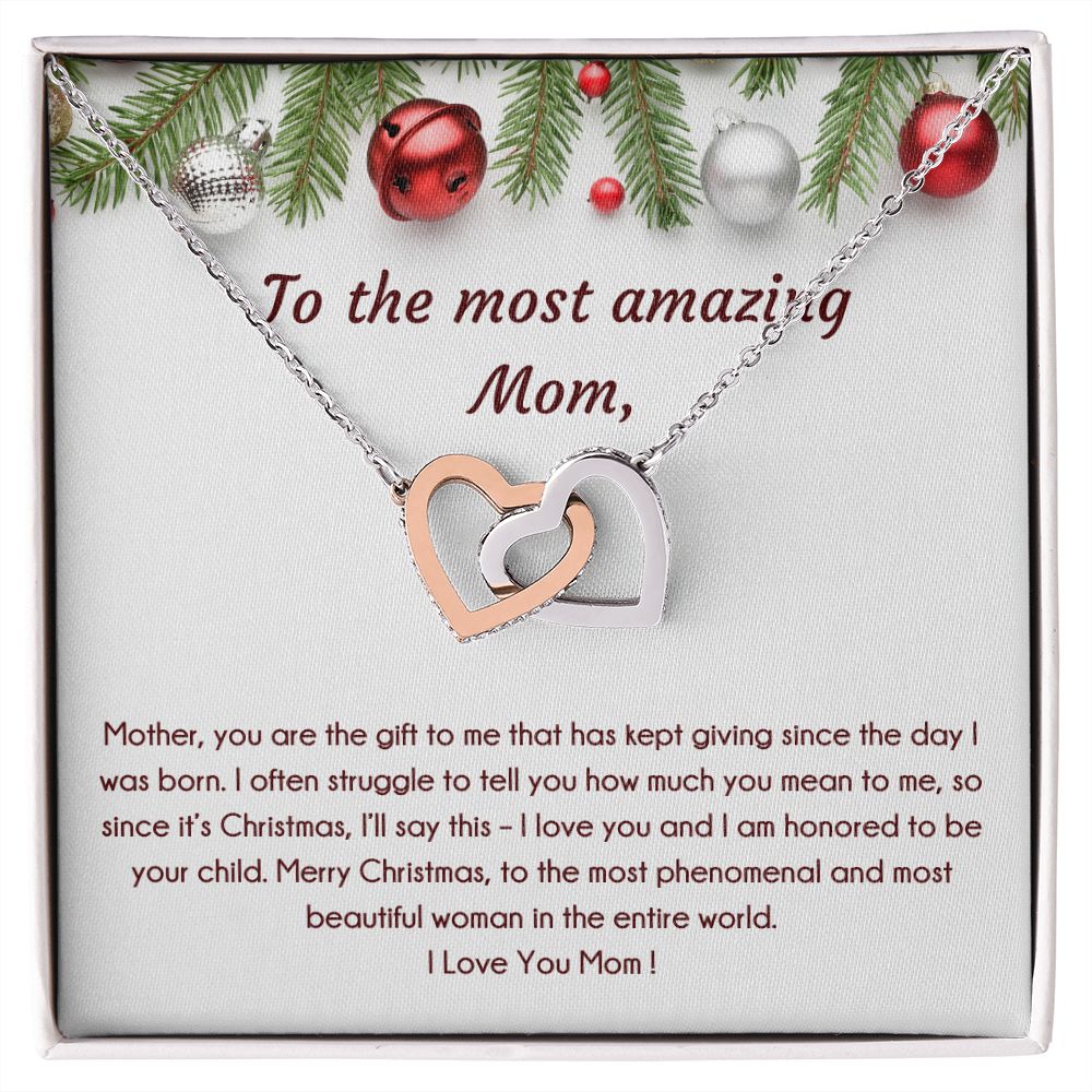 To The Most Amazing Mom, Christmas Special Interlocking Hearts Necklace (Yellow & White Variants)