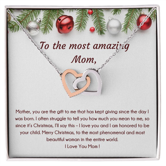 To The Most Amazing Mom, Christmas Special Interlocking Hearts Necklace (Yellow & White Variants)