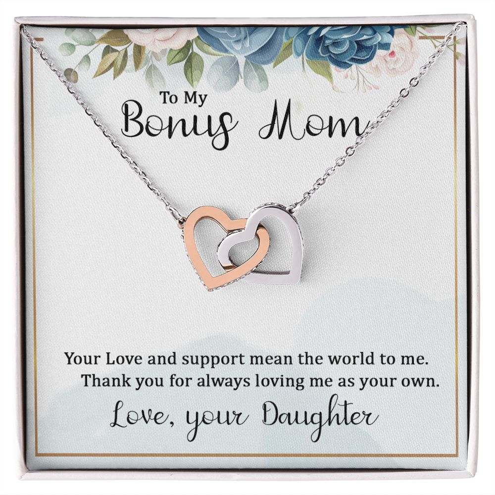 To My Bonus Mom Interlocking Hearts necklace