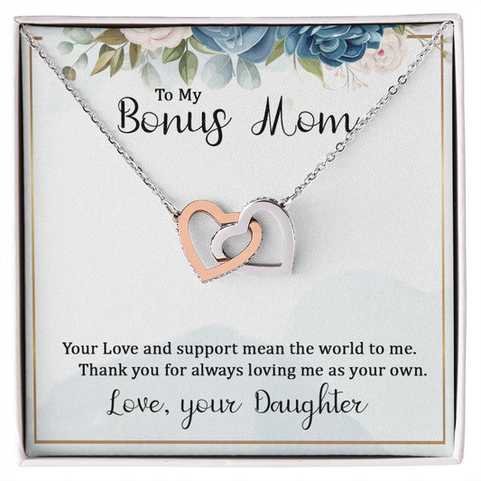 To My Bonus Mom Interlocking Hearts necklace