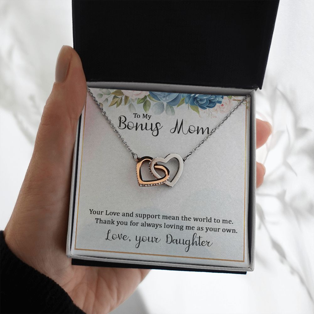 To My Bonus Mom Interlocking Hearts necklace
