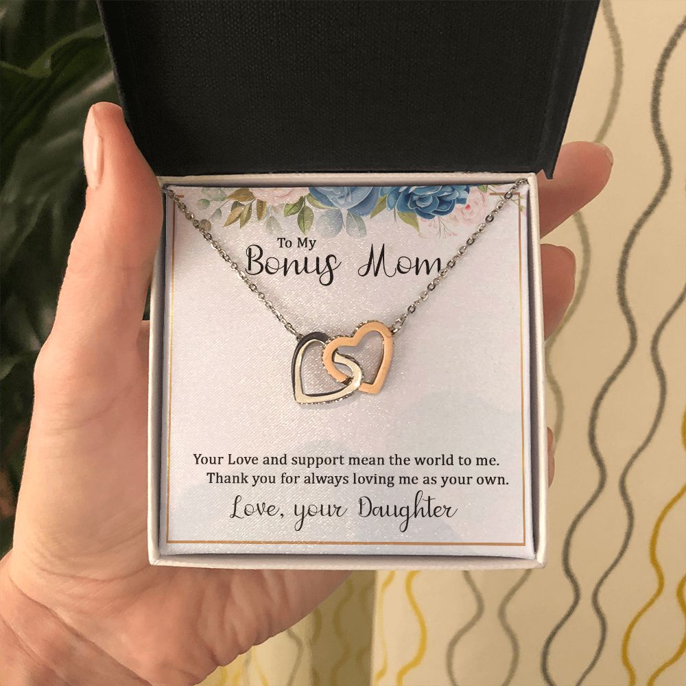 To My Bonus Mom Interlocking Hearts necklace