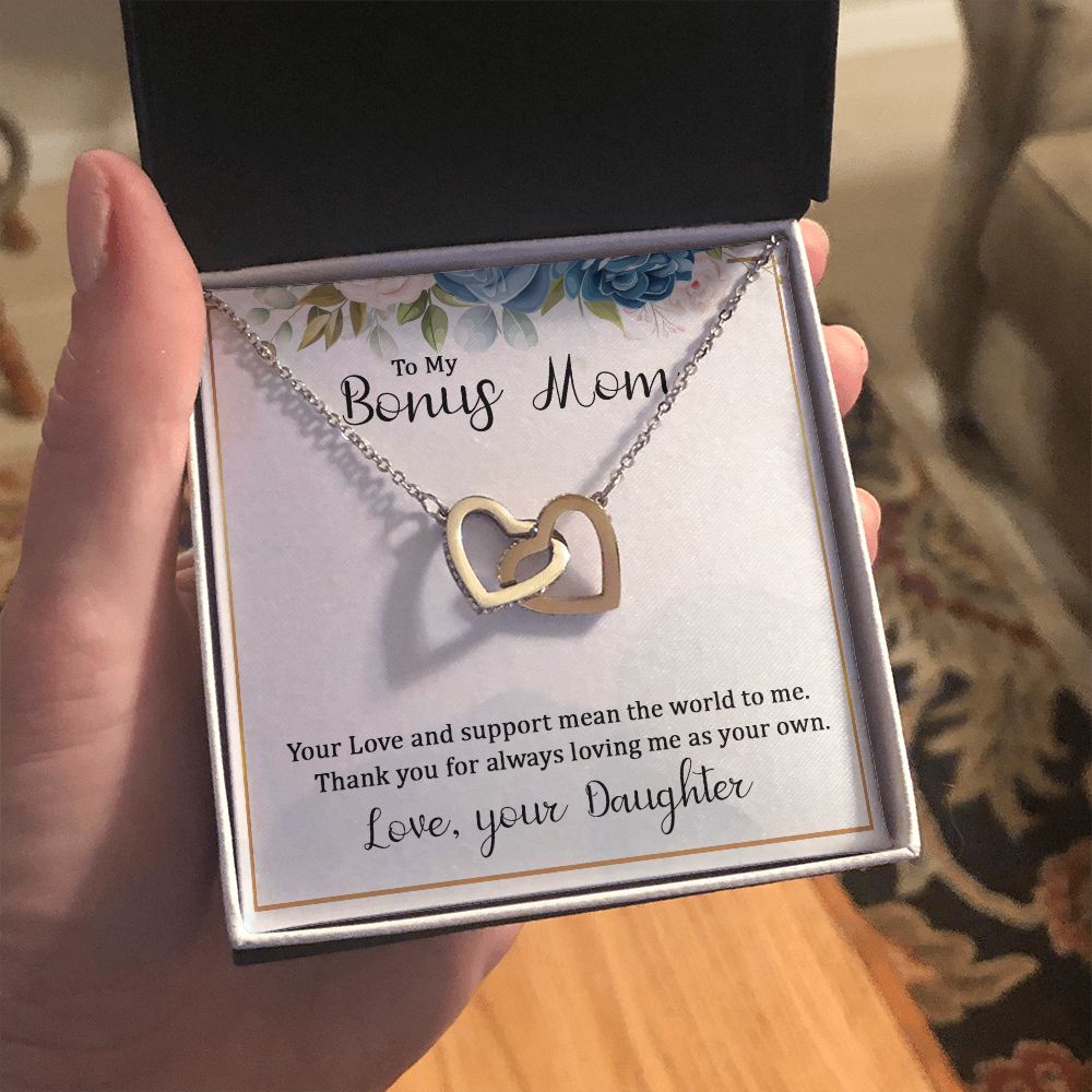 To My Bonus Mom Interlocking Hearts necklace