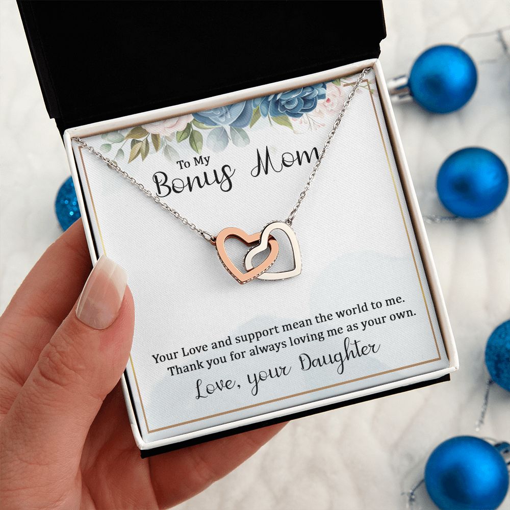 To My Bonus Mom Interlocking Hearts necklace