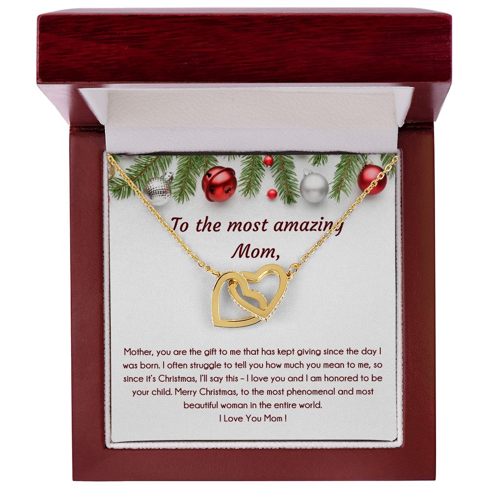 To The Most Amazing Mom, Christmas Special Interlocking Hearts Necklace (Yellow & White Variants)