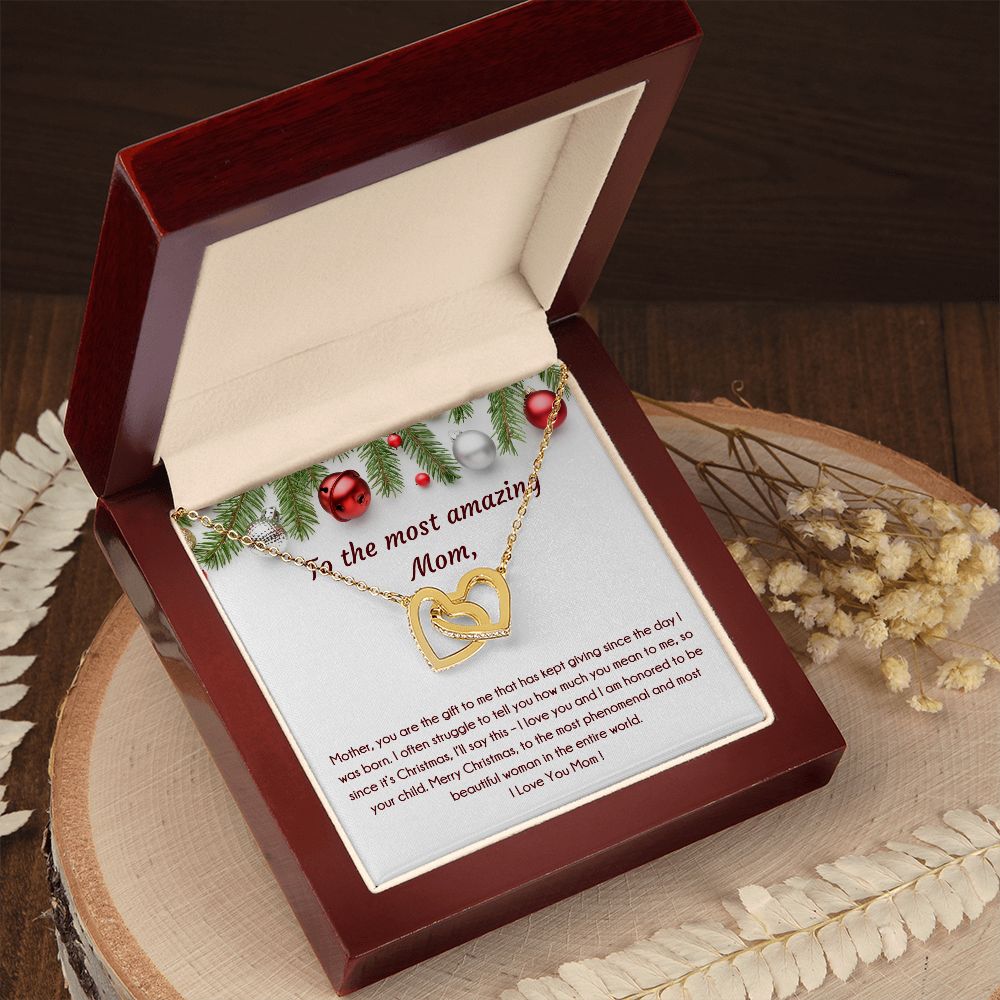 To The Most Amazing Mom, Christmas Special Interlocking Hearts Necklace (Yellow & White Variants)