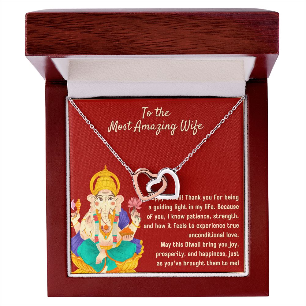 To The Most Amazing Wife Interlocking Hearts Necklace Blessed By Lord Ganesh Diwali Gift Set