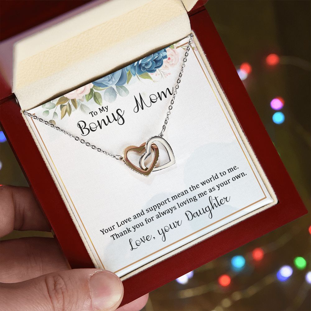To My Bonus Mom Interlocking Hearts necklace