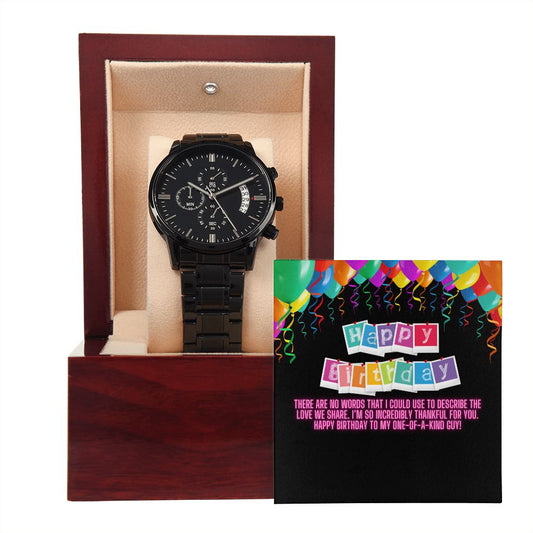 Happy Birthday Black Chronograph Men's Gift Watch