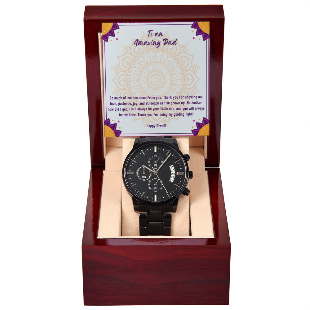 To An Amazing Dad Diwali Black Chronograph Watch Gift Set