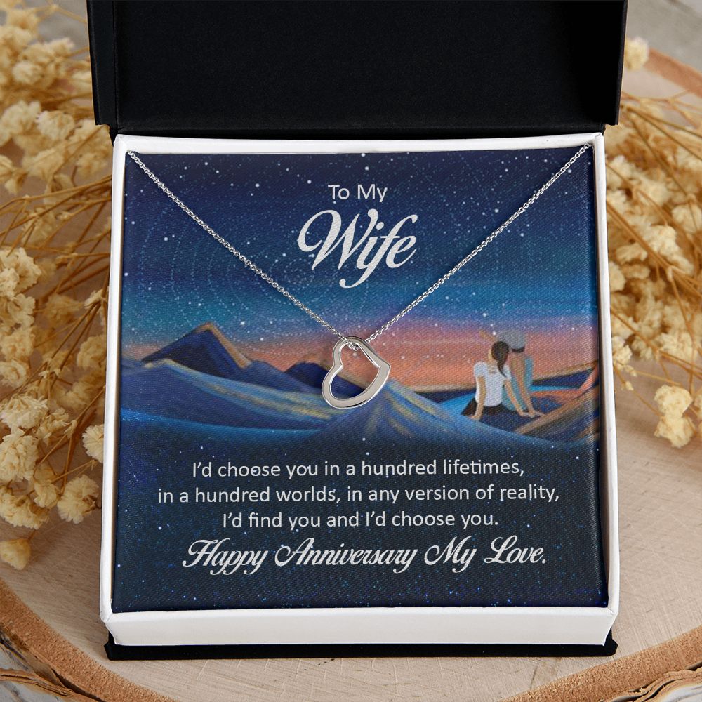 To My Wife Happy Anniversary My Love beautiful Delicate Heart Necklace