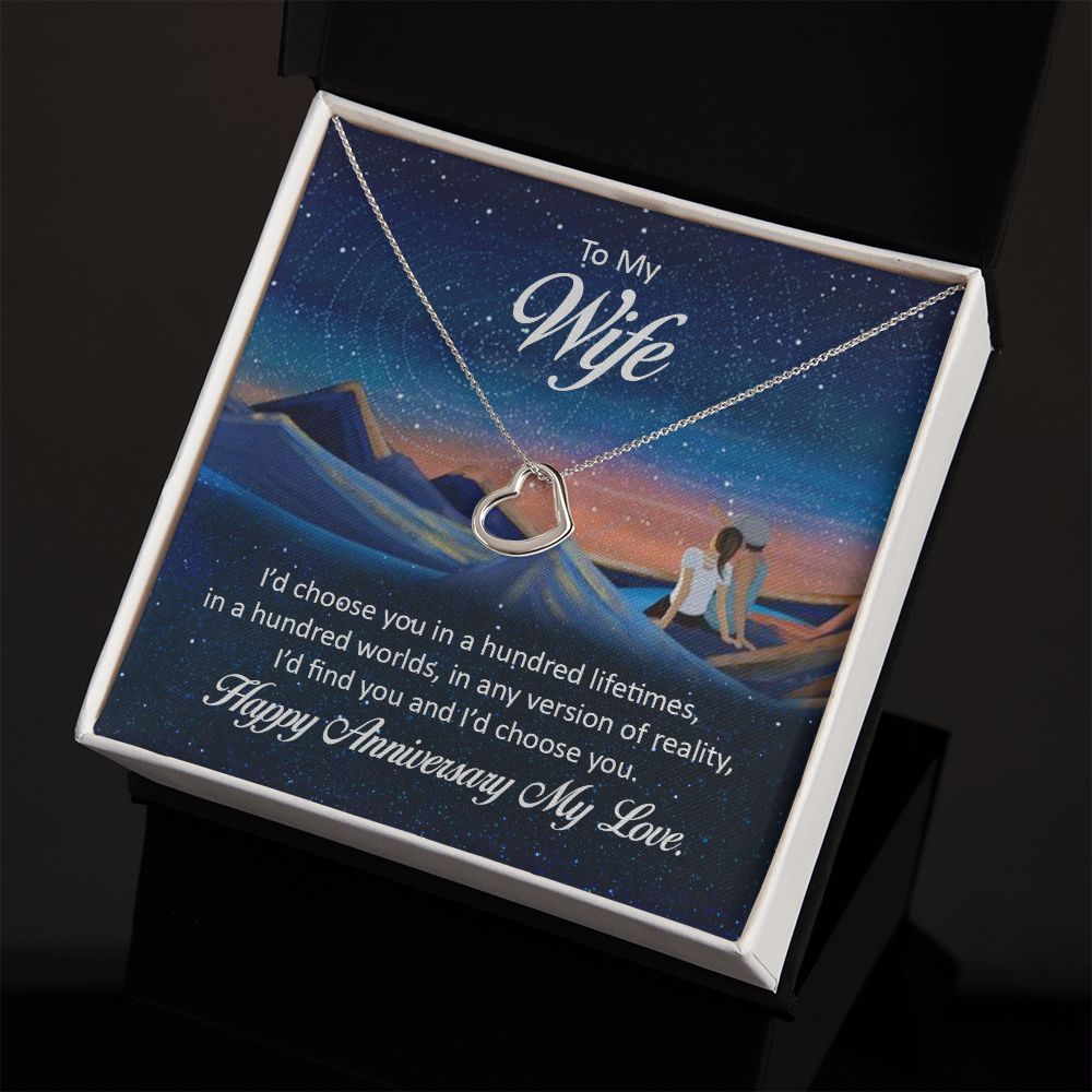 To My Wife Happy Anniversary My Love beautiful Delicate Heart Necklace