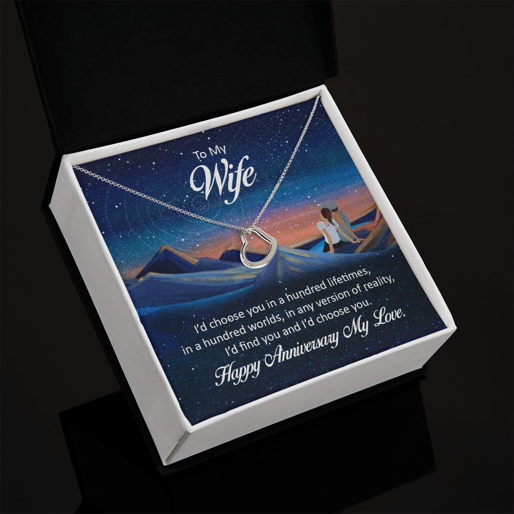 To My Wife Happy Anniversary My Love beautiful Delicate Heart Necklace