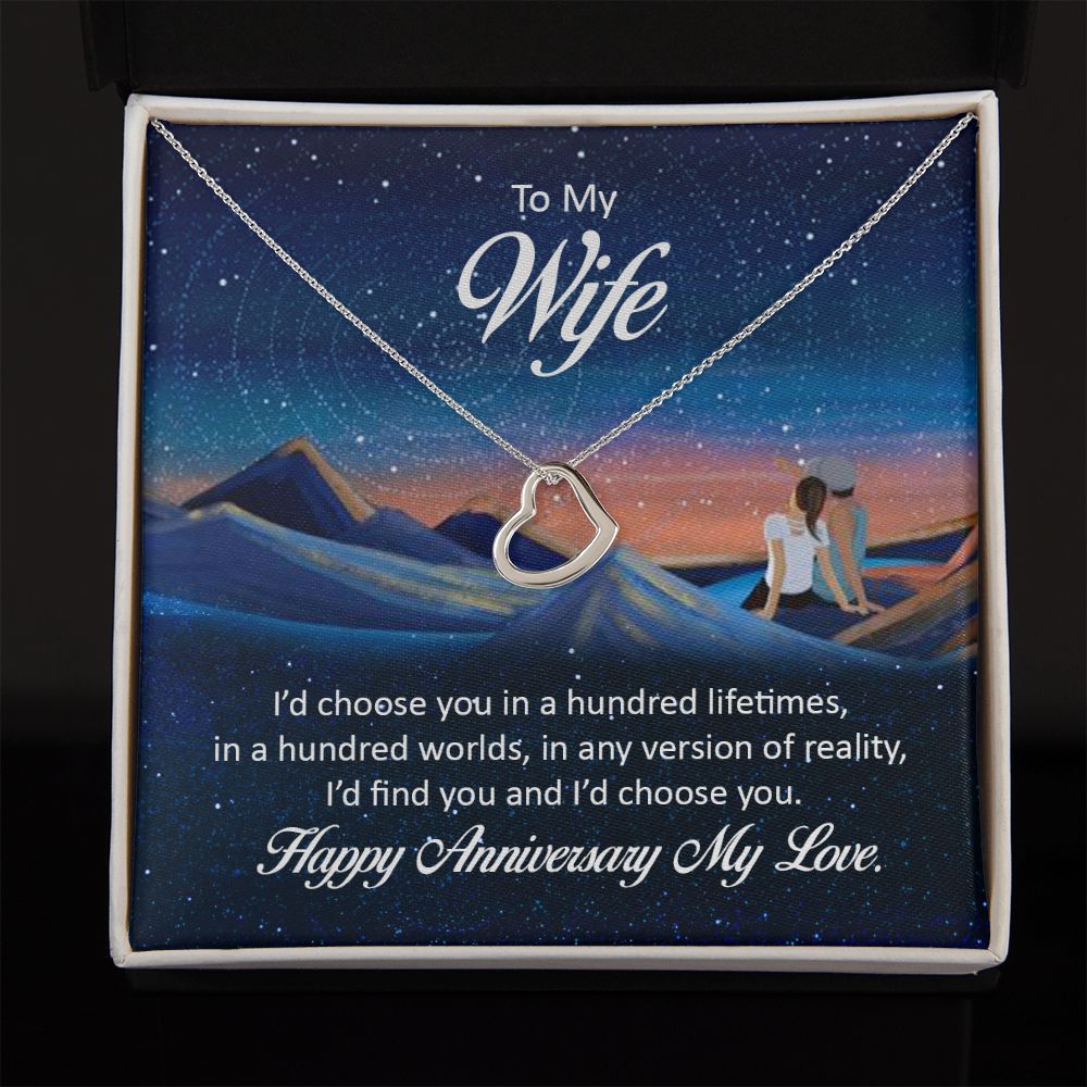 To My Wife Happy Anniversary My Love beautiful Delicate Heart Necklace