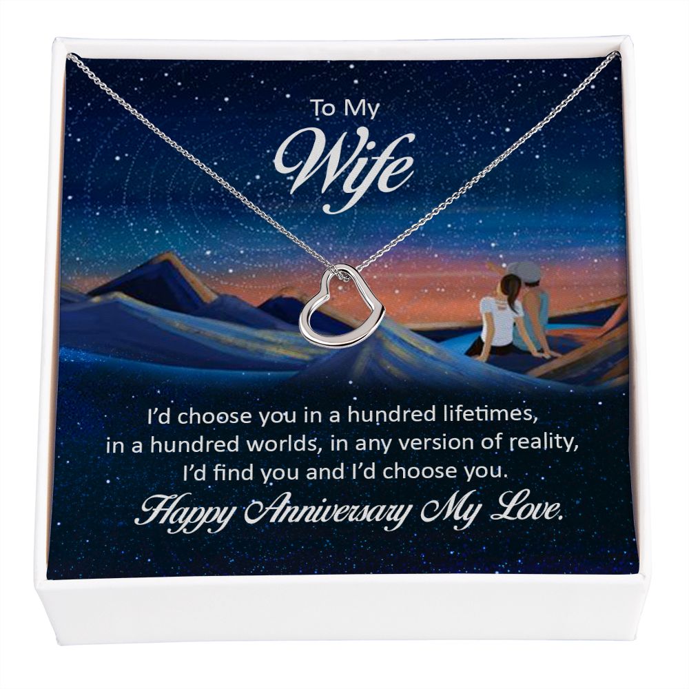 To My Wife Happy Anniversary My Love beautiful Delicate Heart Necklace