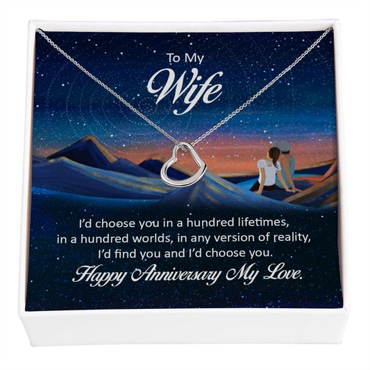 To My Wife Happy Anniversary My Love beautiful Delicate Heart Necklace