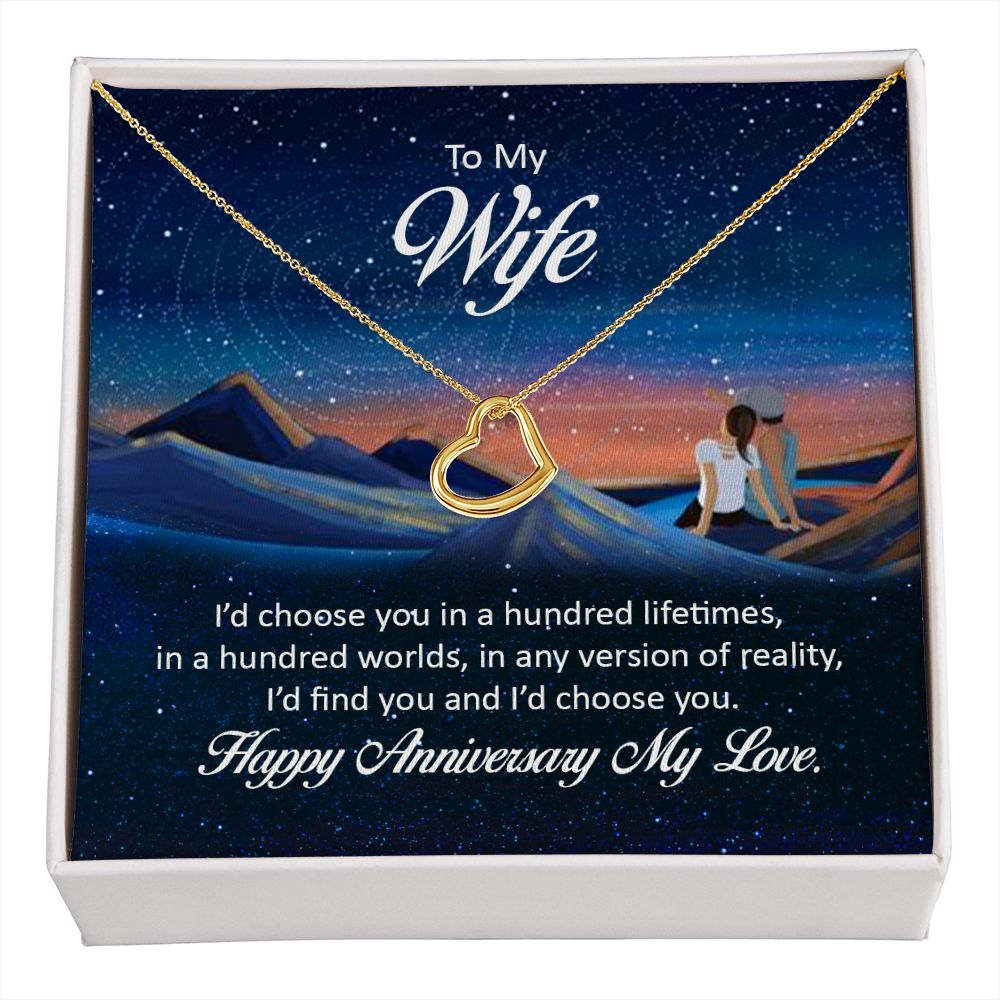 To My Wife Happy Anniversary My Love beautiful Delicate Heart Necklace