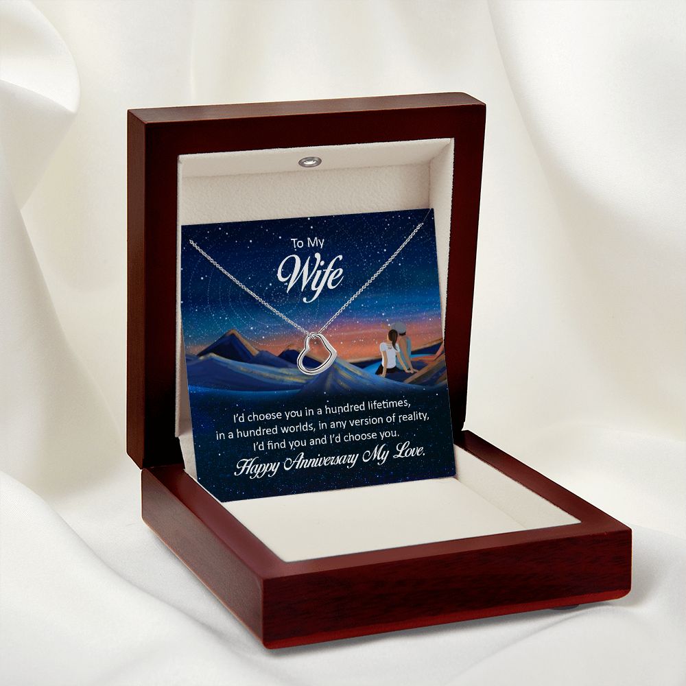 To My Wife Happy Anniversary My Love beautiful Delicate Heart Necklace