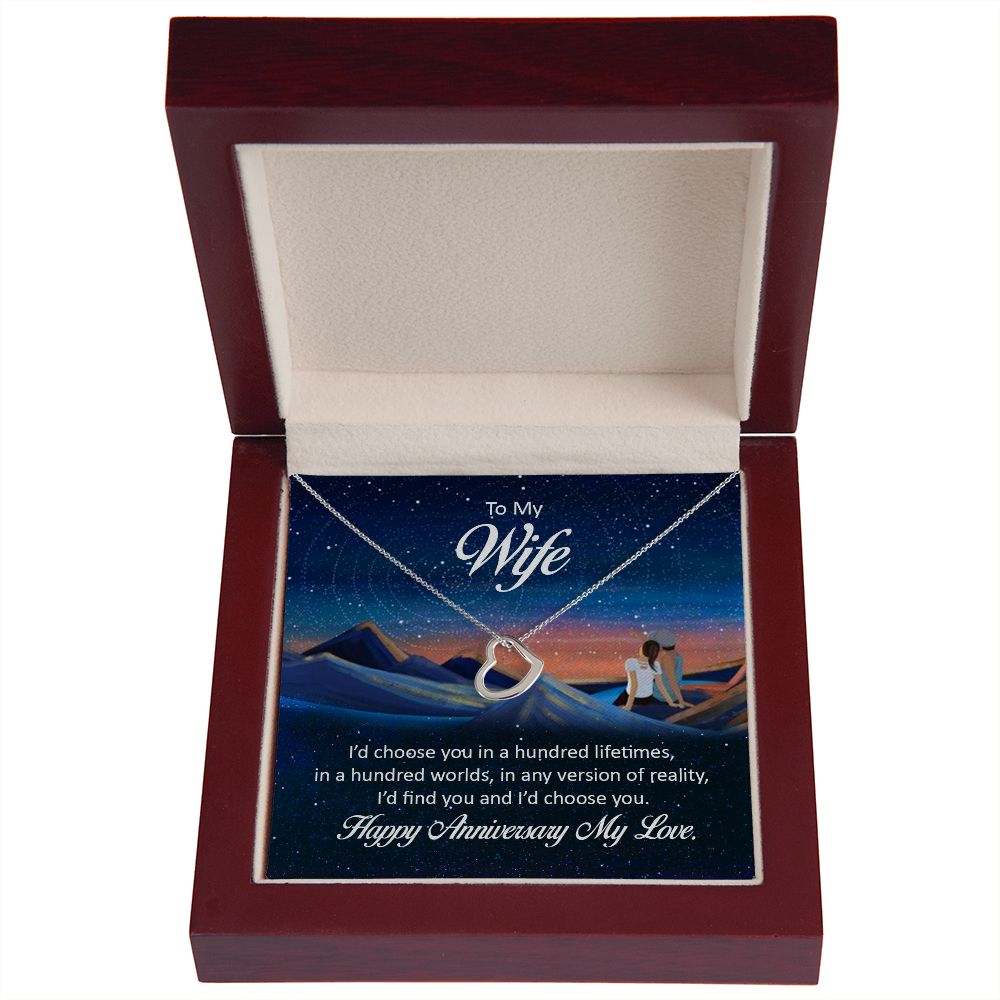 To My Wife Happy Anniversary My Love beautiful Delicate Heart Necklace