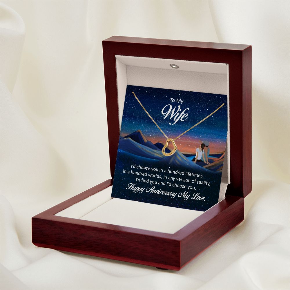 To My Wife Happy Anniversary My Love beautiful Delicate Heart Necklace