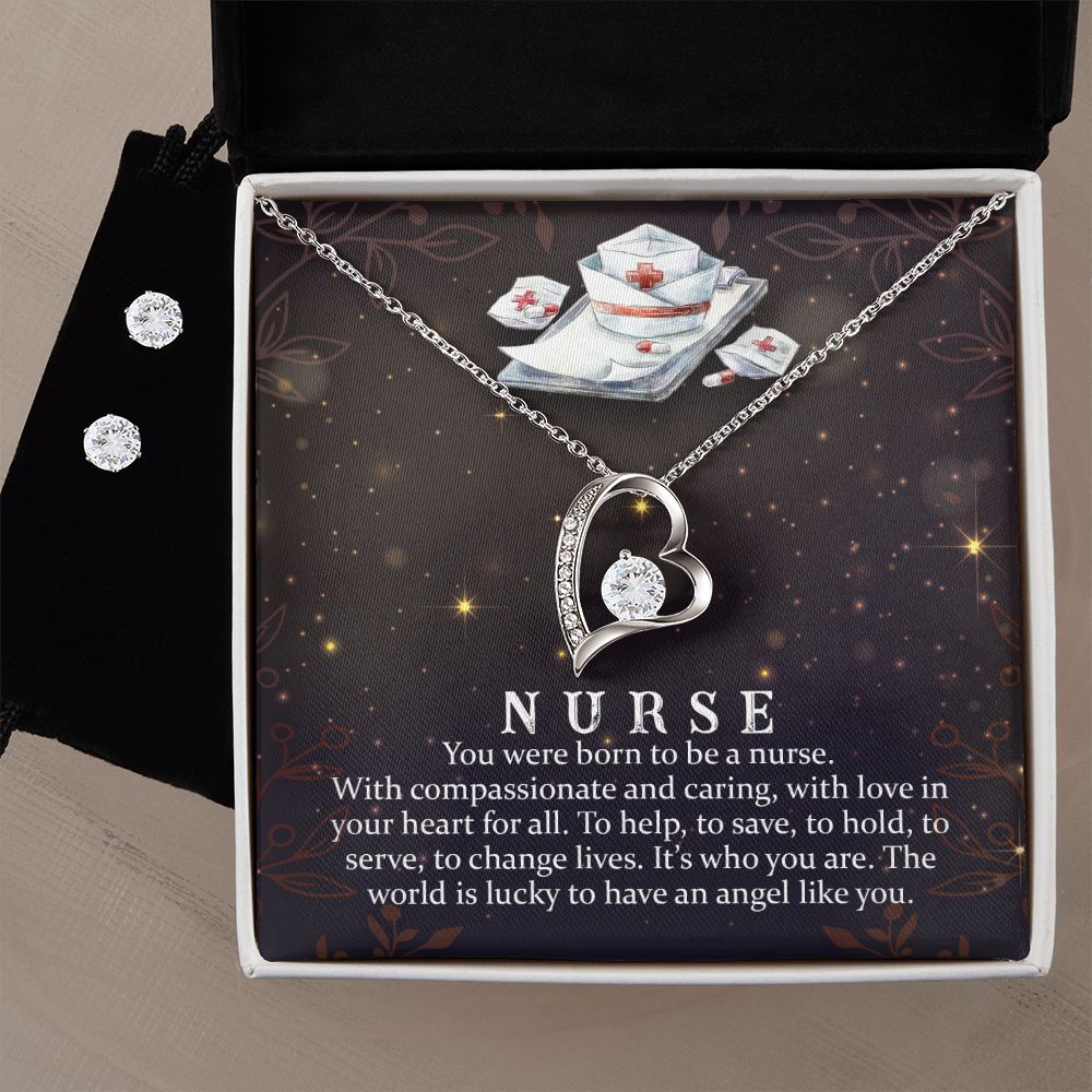 Nurse You were born to be Forever Love Necklace and Cubic Zirconia Earring Set