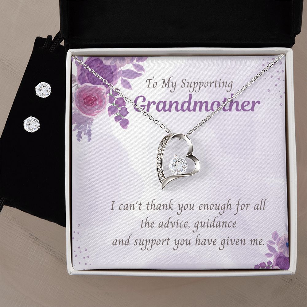 To My supporting Grandmother,  Forever Love Necklace and Cubic Zirconia Earring Set