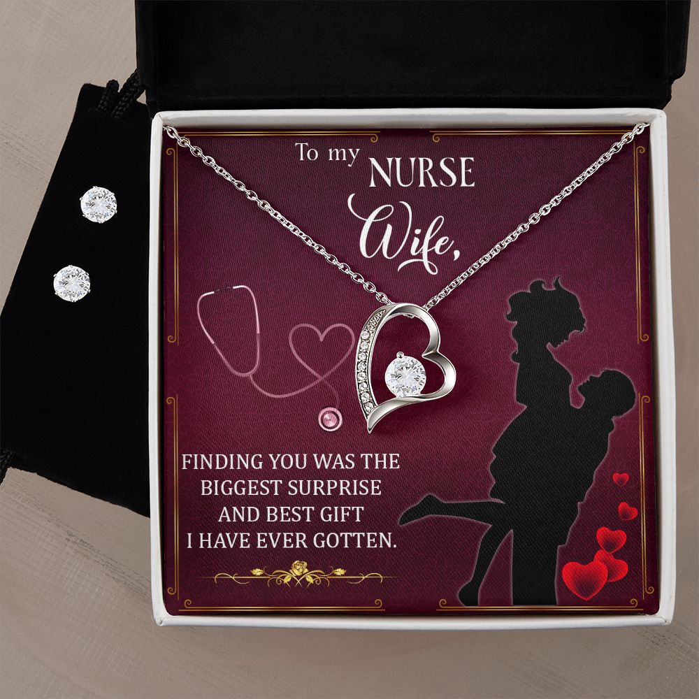 To My Nurse wife - finding you  Forever Love Necklace and Cubic Zirconia Earring Set