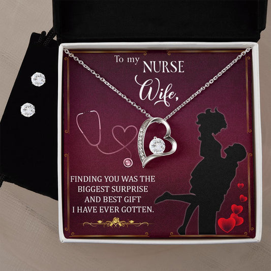 To My Nurse wife - finding you  Forever Love Necklace and Cubic Zirconia Earring Set