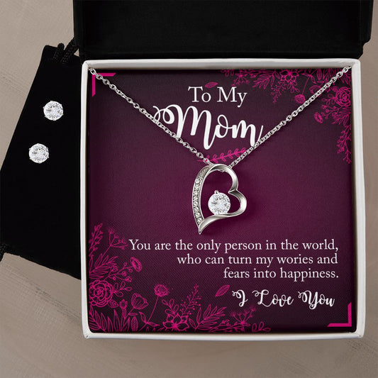 To My Mom you are the person Forever Love Necklace and Cubic Zirconia Earring Set