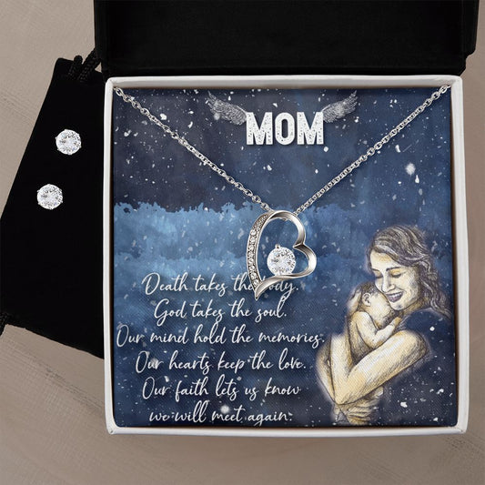 Mom Forever Love Necklace and Cubic Zirconia Earring Set