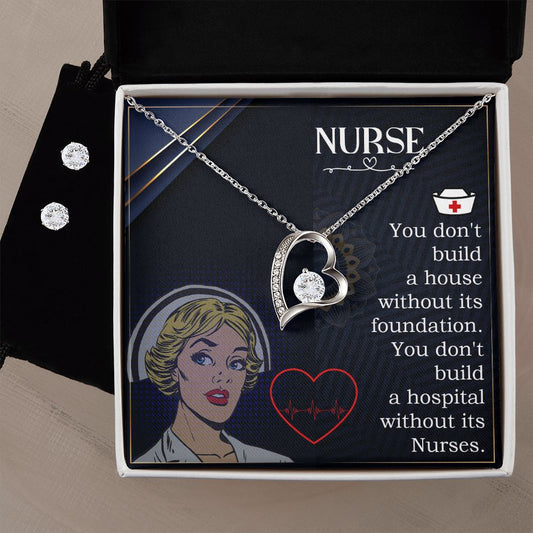 Nurse Forever Love Necklace and Cubic Zirconia Earring Set