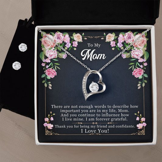 To My Mom There are not enough words Forever Love Necklace and Cubic Zirconia Earring Set
