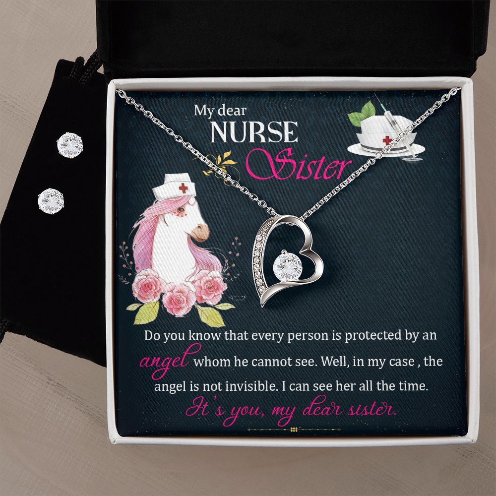 My dear nurse sister Forever Love Necklace and Cubic Zirconia Earring Set