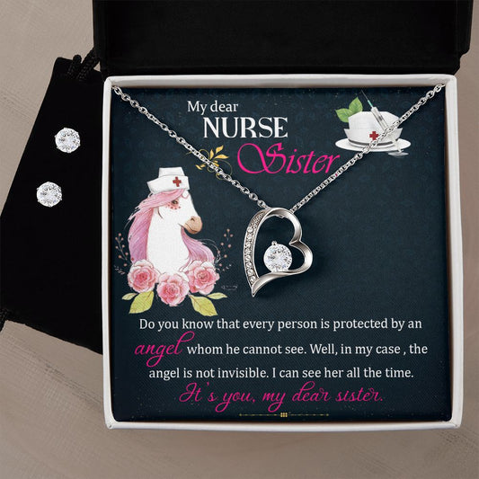 My dear nurse sister Forever Love Necklace and Cubic Zirconia Earring Set