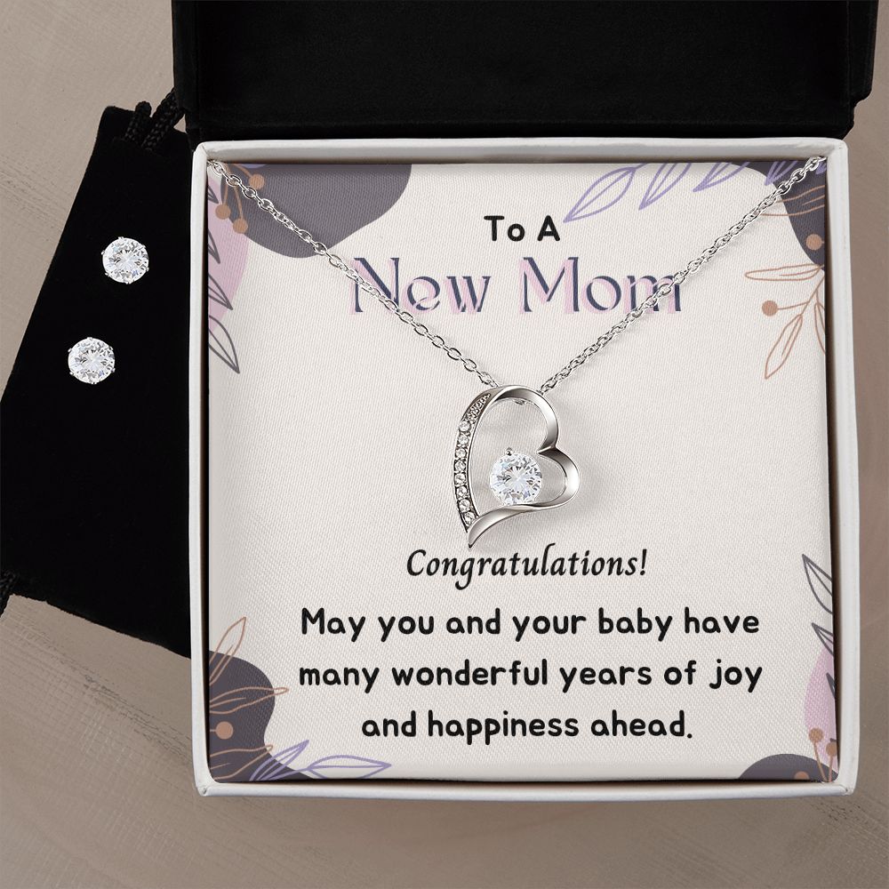 To a New Mom Forever Love Necklace and Cubic Zirconia Earring Set