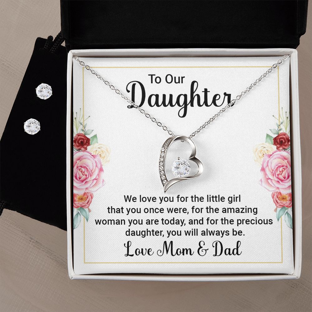 To Our Daughter Forever Love Necklace and Cubic Zirconia Earring Set