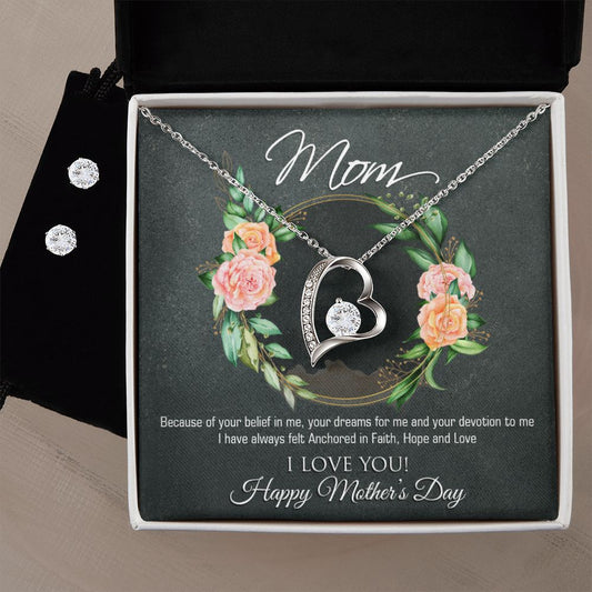 Mothers Day Forever Love Necklace and Cubic Zirconia Earring Set