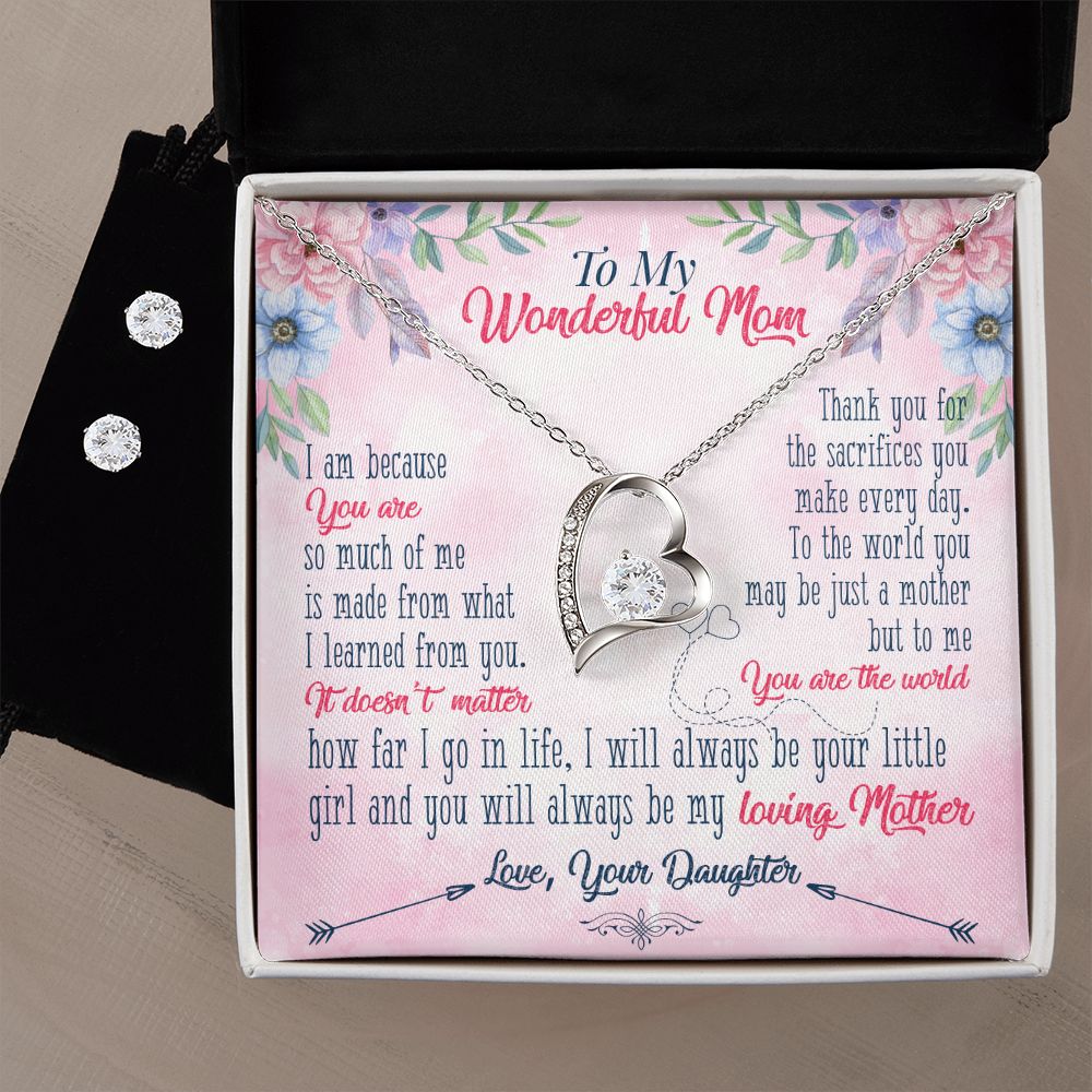 To My wonderful Mom Forever Love Necklace and Cubic Zirconia Earring Set