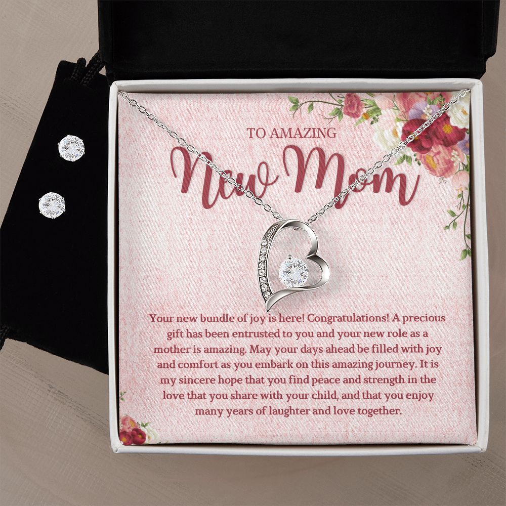 To Amazing new Mom Forever Love Necklace and Cubic Zirconia Earring Set