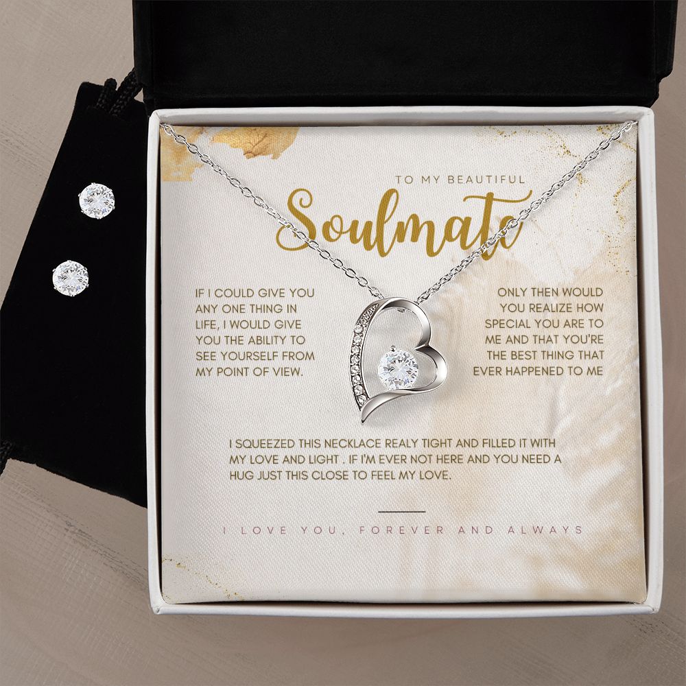 To My Beautiful Soulmate Forever Love Necklace and Cubic Zirconia Earring Set