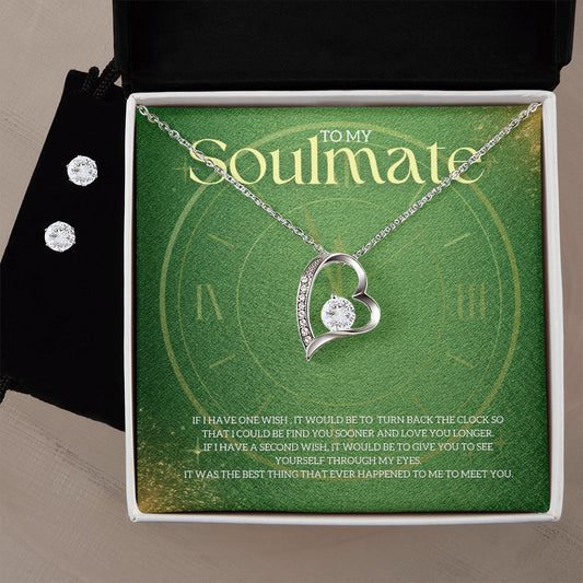 To My Soulmate Forever Love Necklace and Cubic Zirconia Earring Set