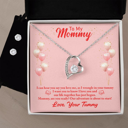 To my mommy- I can hear you Forever Love Necklace and Cubic Zirconia Earring Set