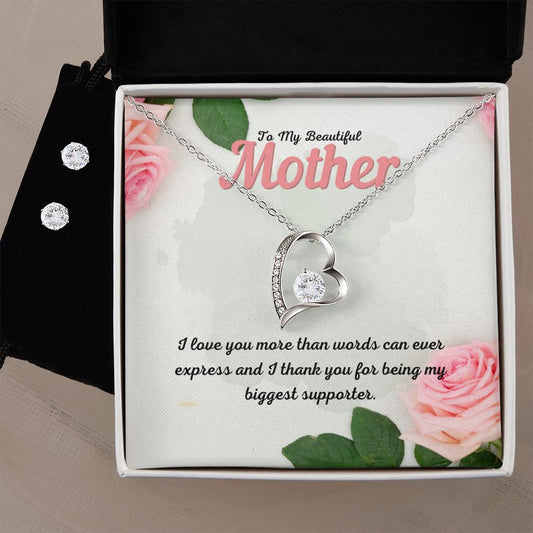 55 Forever Love Necklace and Cubic Zirconia Earring Set