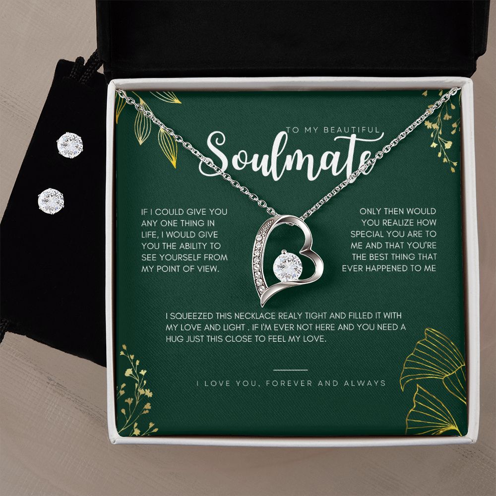 To My Beautiful Soulmate Forever Love Necklace and Cubic Zirconia Earring Set