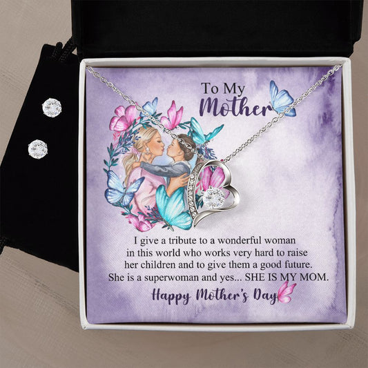 Mothers day design  Forever Love Necklace and Cubic Zirconia Earring Set