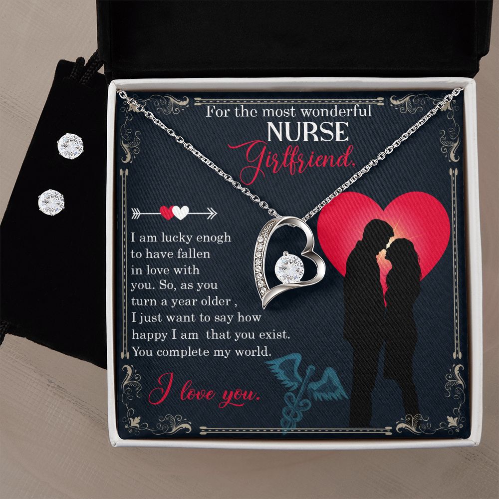 For the most wonderful nurse girlfriend Forever Love Necklace and Cubic Zirconia Earring Set
