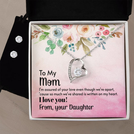 To My Mom - I'm assured of your love  Forever Love Necklace and Cubic Zirconia Earring Set